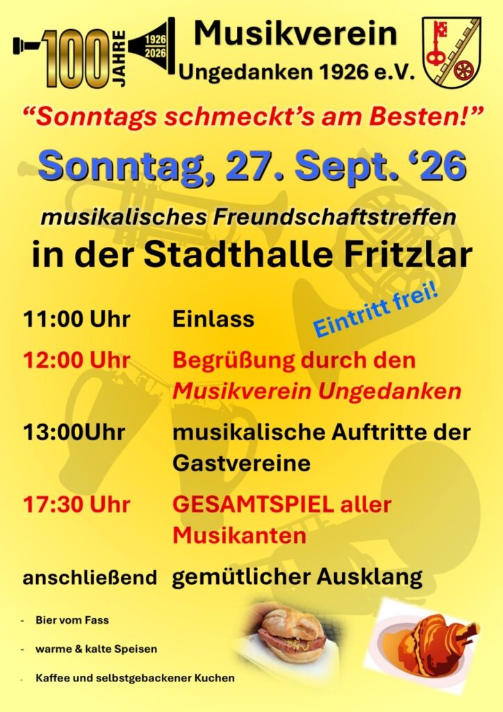 Plakat für Sonntag den 27.09.2026 Freundschaftstreffen un der Stadthalle